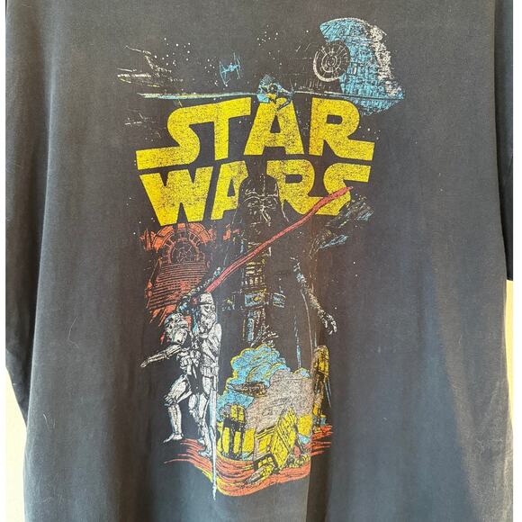 Star Wars Graphic T-Shirt – Distressed Black Vintage-Style Tee, Size L - Picture 3 of 4